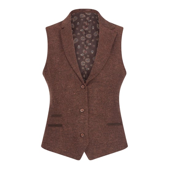 Dames roestbruine 2-delige set met visgraatmotief van wollen tweed en ruitjesblazer - Image 5