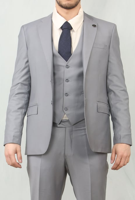 Heren Grijs 3-delig Formeel Klassiek Prom Suit Werkkleding - Image 1