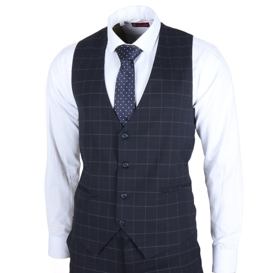 Men's Navy Checked 3 Piece Suit Tailored Fit - Image 5