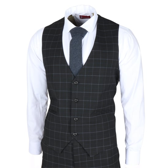 Heren Zwart Geruit 3-Delig Pak Met Tailored Fit - Image 5