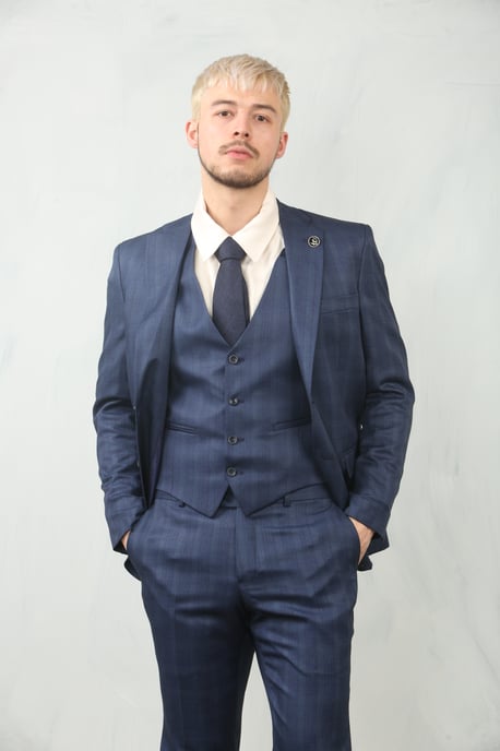 Heren 3-delig Prince Of Wales Blauwe Pak Werkoutfit - Image 1