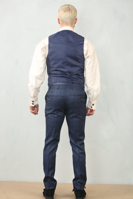 Men's 3 Piece Prince Of Wales Blue Suit Workwear - Image 5
