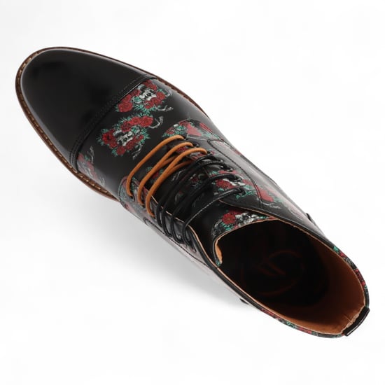 Justin Reess Heren Zwarte Oxford Enkellaarsjes van Leer met Bloemenprint - Adam Skull - Image 5
