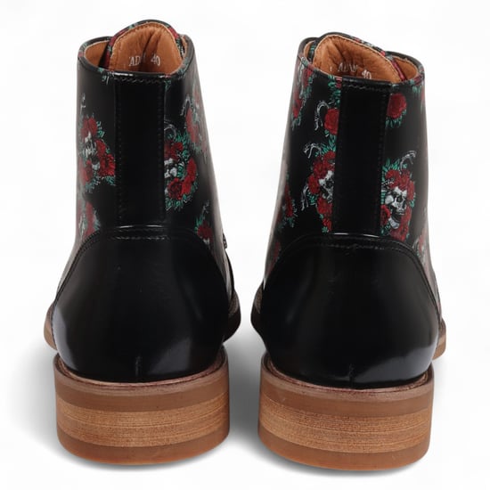 Justin Reess Heren Zwarte Oxford Enkellaarsjes van Leer met Bloemenprint - Adam Skull - Image 6