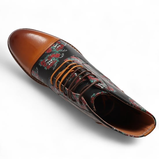 Justin Reess Heren Bruine Oxford Enkellaarsjes van Leer met Bloemenprint - Adam Skull - Image 3