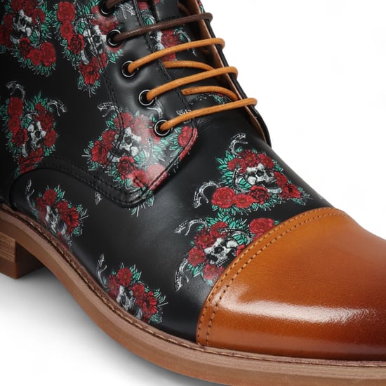 Justin Reess Heren Bruine Oxford Enkellaarsjes van Leer met Bloemenprint - Adam Skull - Image 5