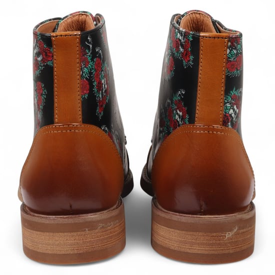 Justin Reess Heren Bruine Oxford Enkellaarsjes van Leer met Bloemenprint - Adam Skull - Image 6