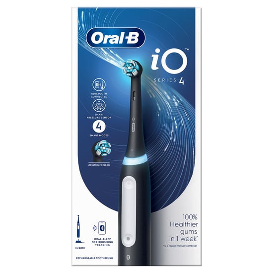 Oral-B iO4 Electric Rechargeable Toothbrush with 4 Modes & UK 2 Pin Plug, Black - Image 1