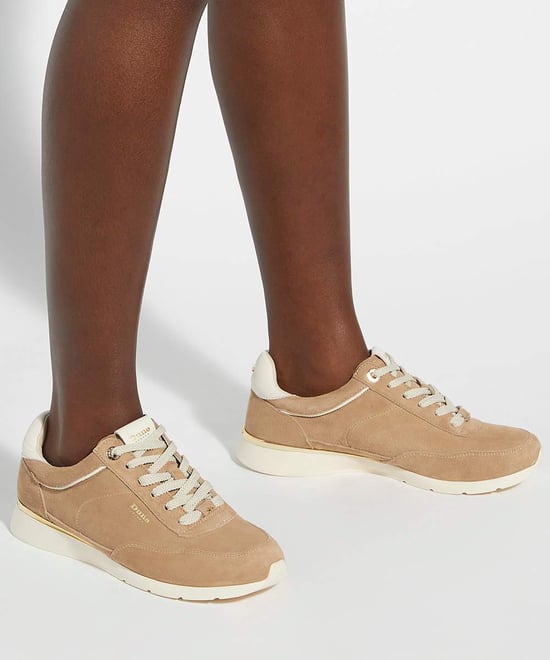 Dune Ladies Entitle - Brown Leather Lace Up Runner Trainers - Image 3