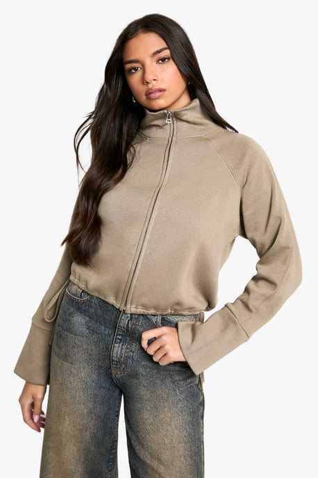 Funnel Neck Zip Through Oversized Boxy Sweat - Image 1