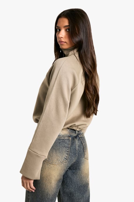 Funnel Neck Zip Through Oversized Boxy Sweat - Image 2