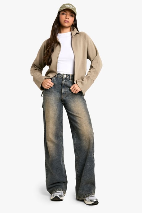 Funnel Neck Zip Through Oversized Boxy Sweat - Image 3