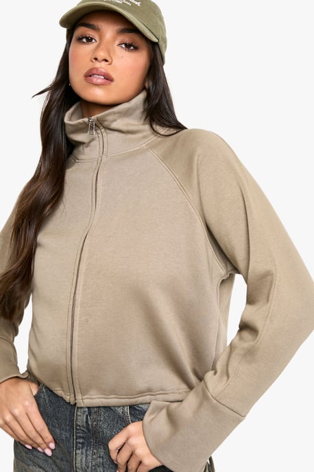 Funnel Neck Zip Through Oversized Boxy Sweat - Image 4