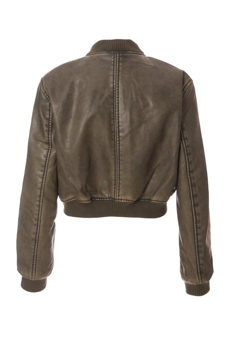 Khaki Faux Leather Bomber Jacket - Image 5