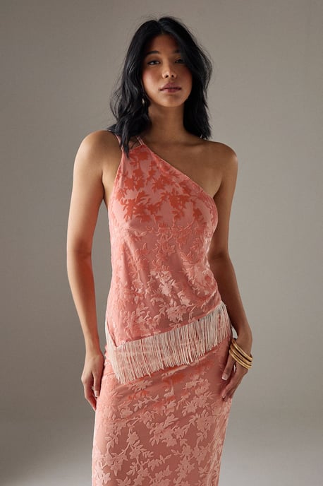 Devore One Shoulder Fringe Cami Top - Image 1