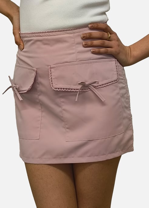Rose Pink Bow Pocket Detail Micro Mini Skirt - Image 1