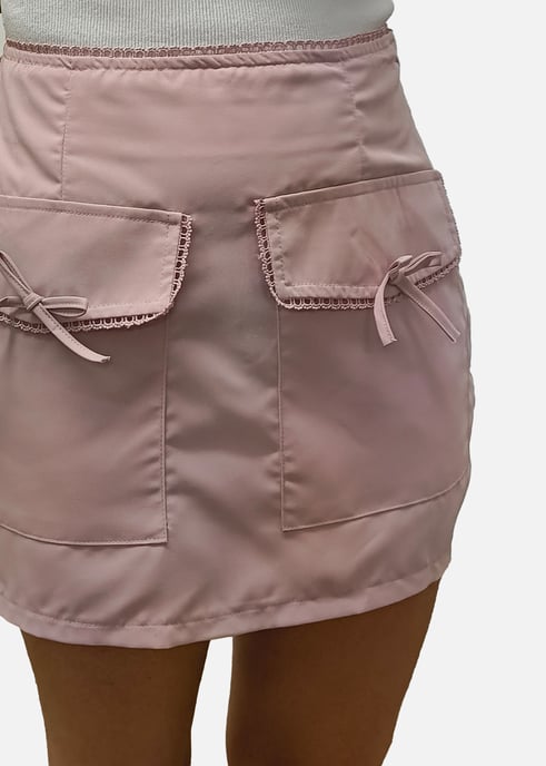 Rose Pink Bow Pocket Detail Micro Mini Skirt - Image 2
