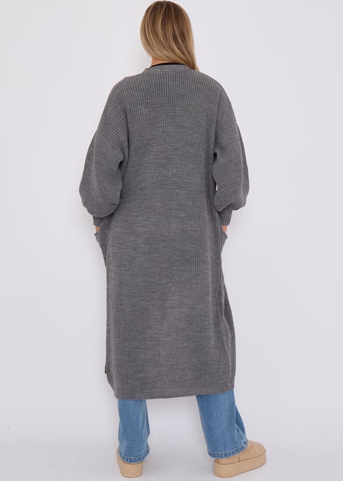 Dark Grey Chunky Knit Long Cardigan - Image 4