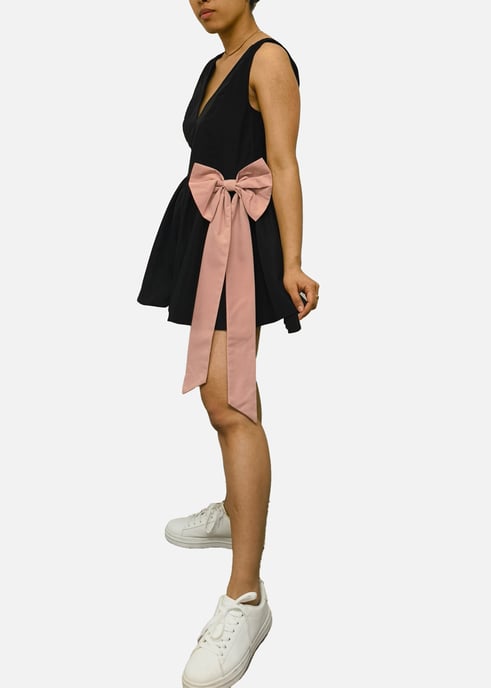 Svart Bow Detail Puff Skort Playsuit - Image 3
