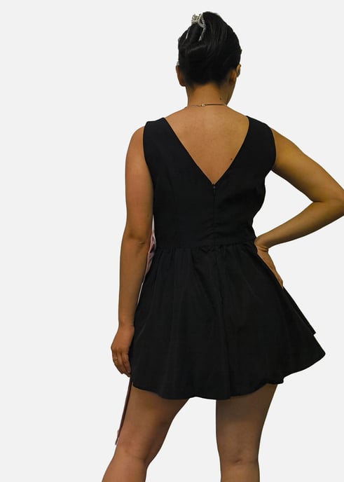 Svart Bow Detail Puff Skort Playsuit - Image 4