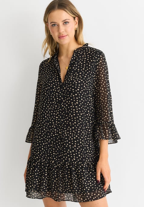 Black Animal Spot Shirt Mini Dress - Image 2
