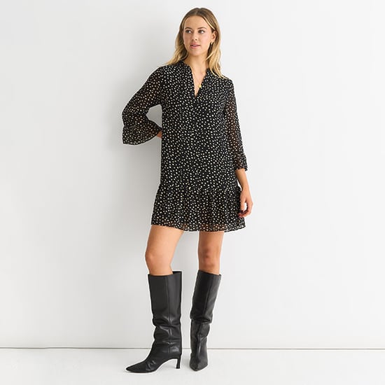 Black Animal Spot Shirt Mini Dress - Image 3
