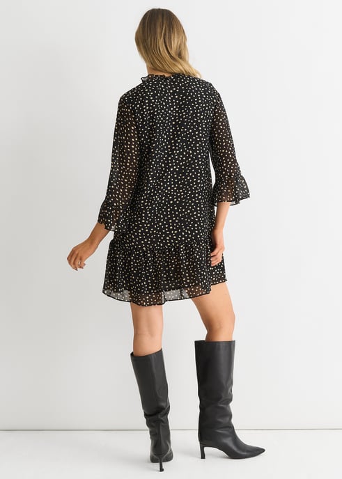 Black Animal Spot Shirt Mini Dress - Image 4