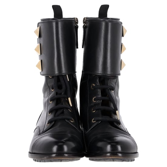 Valentino Rockstud Lace-Up Combat Boots in Black Leather - Image 2