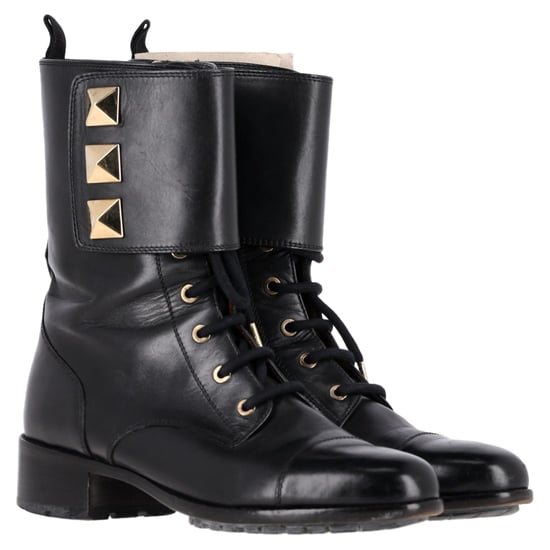 Valentino Rockstud Lace-Up Combat Boots in Black Leather - Image 4