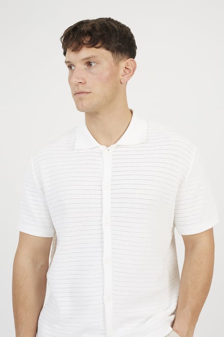 Off White Knitted Short Sleeve Shirt - Image 4