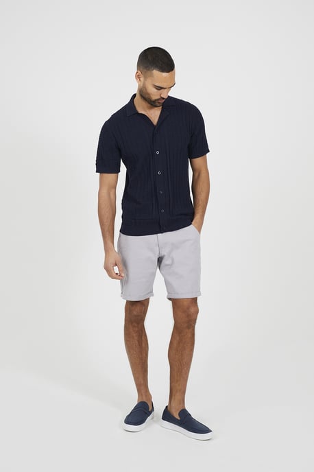 Navy Knitted Short Sleeve Shirt - Image 3