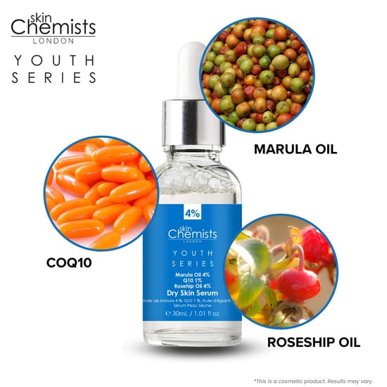 skinChemists Jeugd Serie Droge Huid Serum Marula Olie 4%, Q10 1%, Rozenbottelolie 4% 30ml x 2 Duo Pack - Image 4