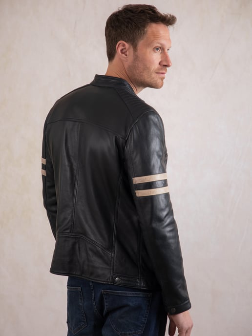 Charlie II Leather Racer Jacket in Navy - Image 4