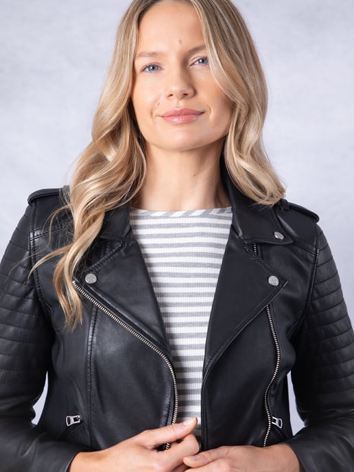 Esthwaite II Leather Biker Jacket in Black - Image 3