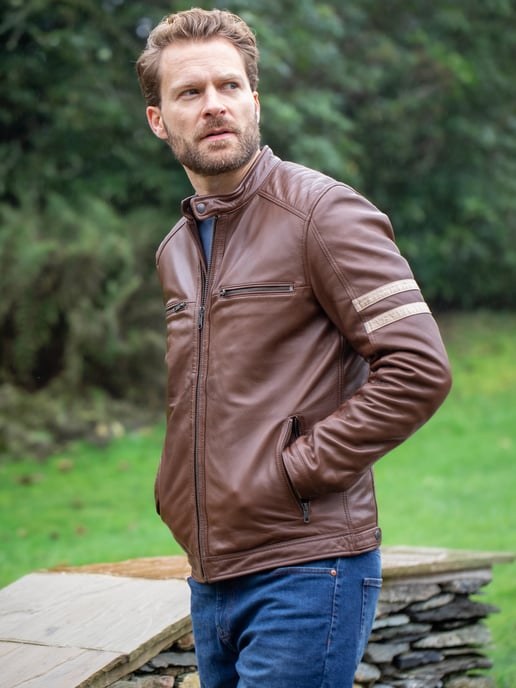 Charlie II Leather Racer Jacket in Cognac - Image 2