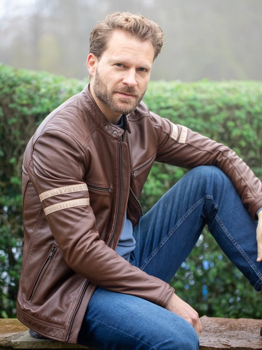 Charlie II Leather Racer Jacket in Cognac - Image 3