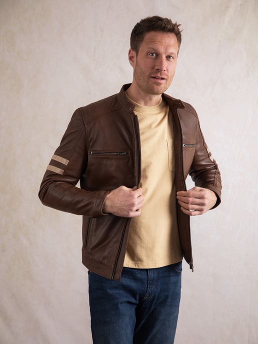 Charlie II Leather Racer Jacket in Cognac - Image 4