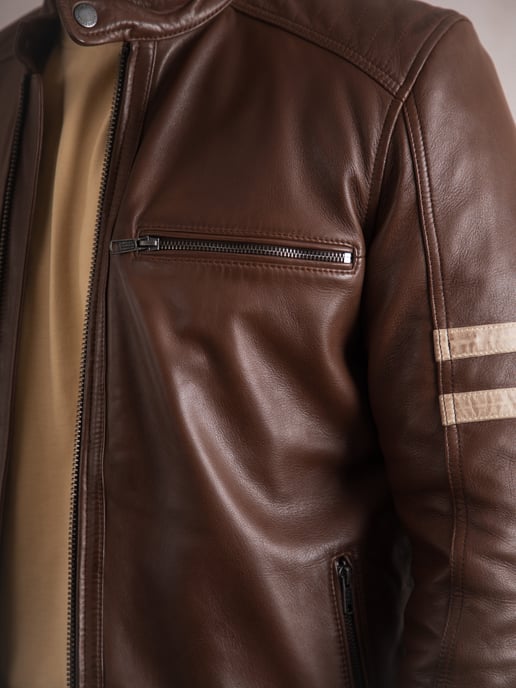 Charlie II Leather Racer Jacket in Cognac - Image 5