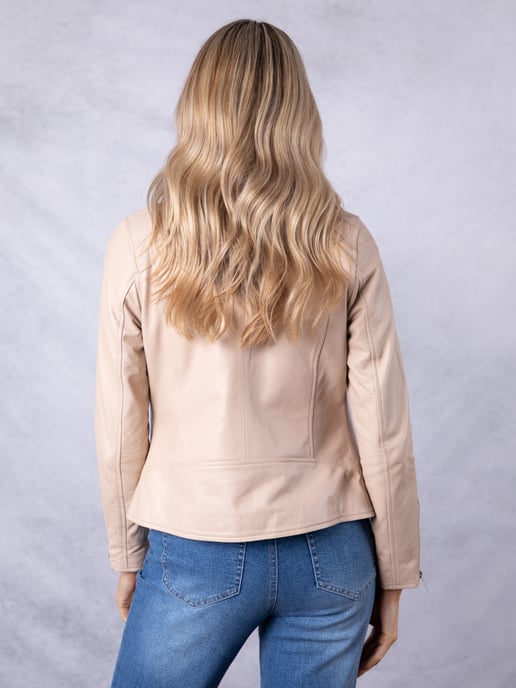Tarraby Leather Biker Jacket in Parchment - Image 5