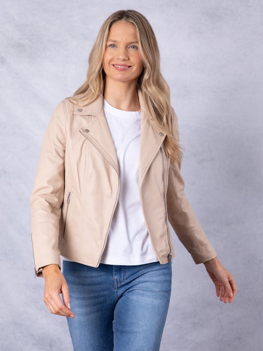 Tarraby Leather Biker Jacket in Parchment - Image 6