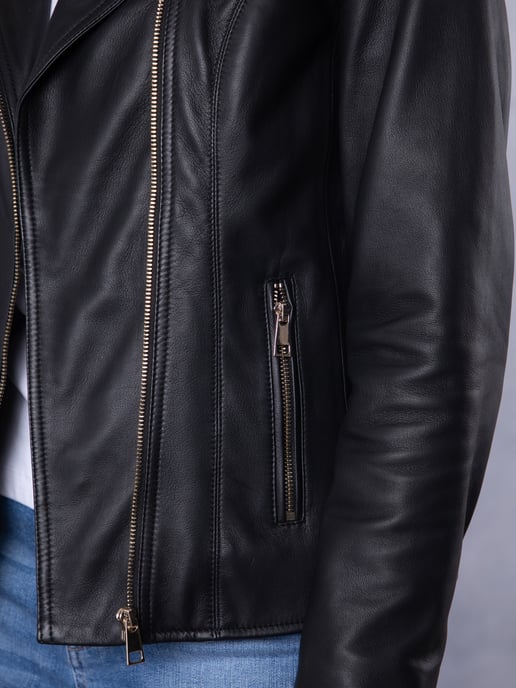 Knotts Leather Biker Jacket in Black - Image 4