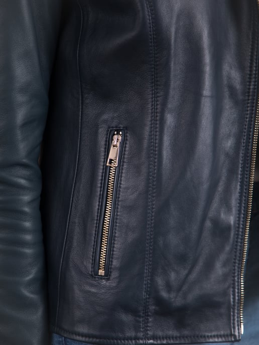 Knotts Leather Biker Jacket in Navy Blue - Image 6