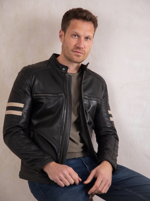 Charlie II Leather Racer Jacket in Black - Image 1