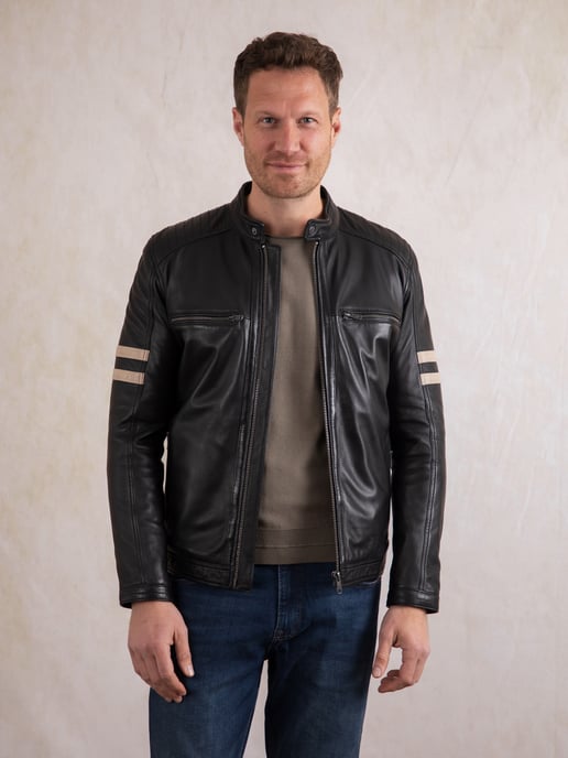 Charlie II Leather Racer Jacket in Black - Image 4