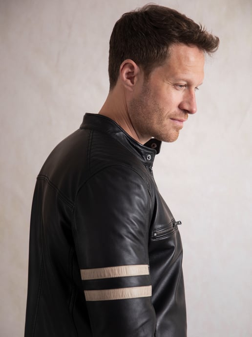 Charlie II Leather Racer Jacket in Black - Image 5