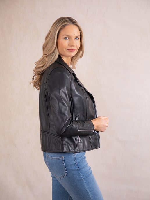 Tarraby Leather Biker Jacket in Black - Image 3