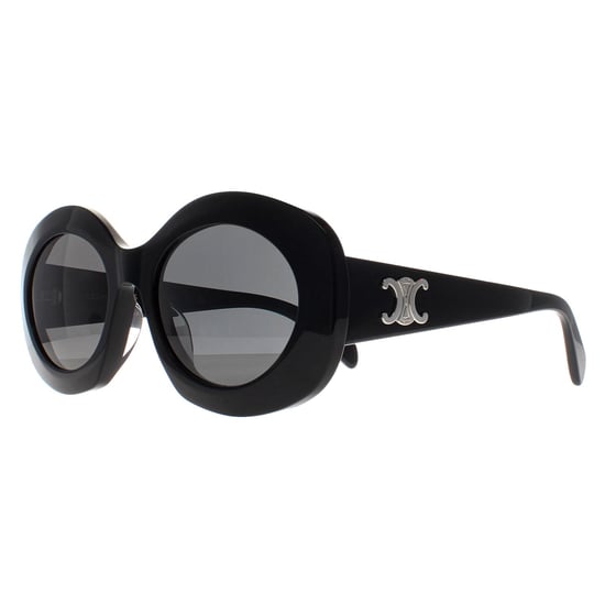 Celine Oval Womens Shiny Black Smoke Grey Triomphe CL40292U - Image 2