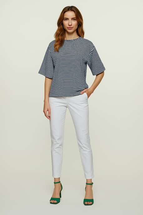 Gestreepte oversized top van viscose-elastaan met ellebooglange mouwen - Image 3