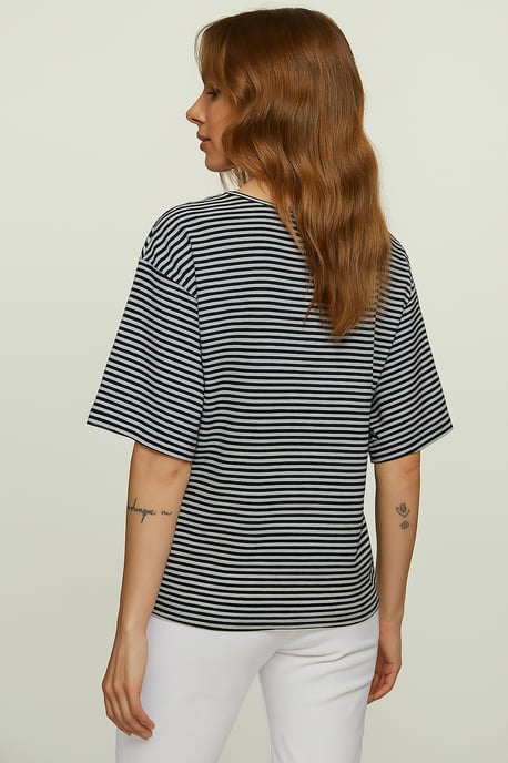 Gestreepte oversized top van viscose-elastaan met ellebooglange mouwen - Image 4