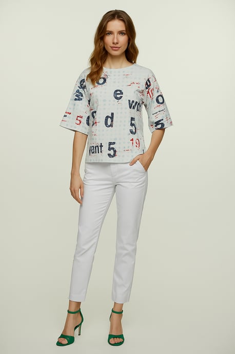 Oversized katoenen T-shirt met ripstop-print en elleboogmouwen - Image 3